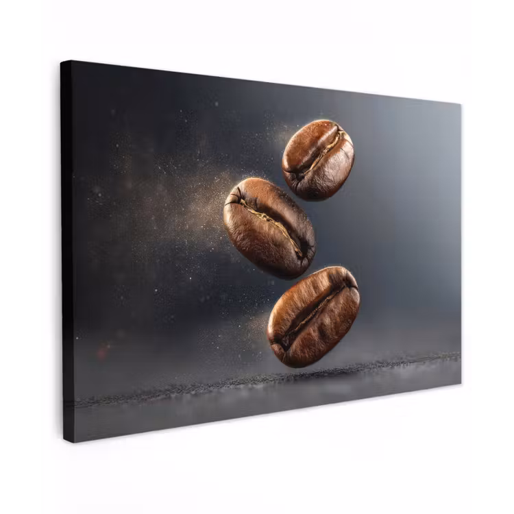 Canvas schilderij - Koffiebonen - Zwevend - Grijs — 1