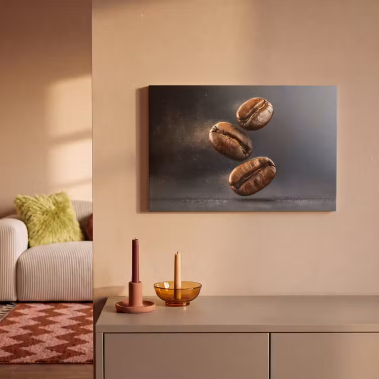 Canvas schilderij - Koffiebonen - Zwevend - Grijs — 2