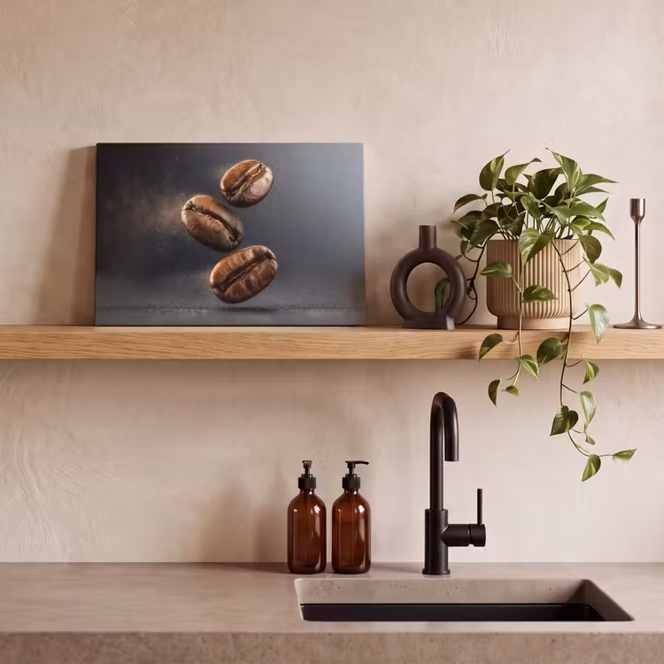 Canvas schilderij - Koffiebonen - Zwevend - Grijs — 4