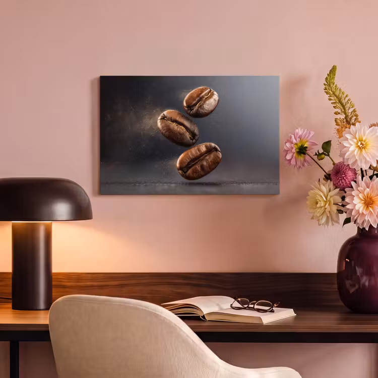 Canvas schilderij - Koffiebonen - Zwevend - Grijs — 6