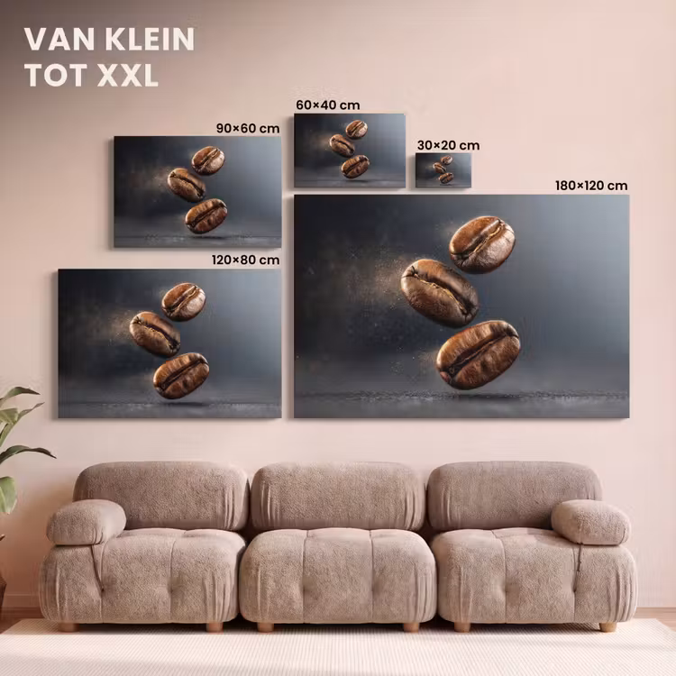 Canvas schilderij - Koffiebonen - Zwevend - Grijs — 8