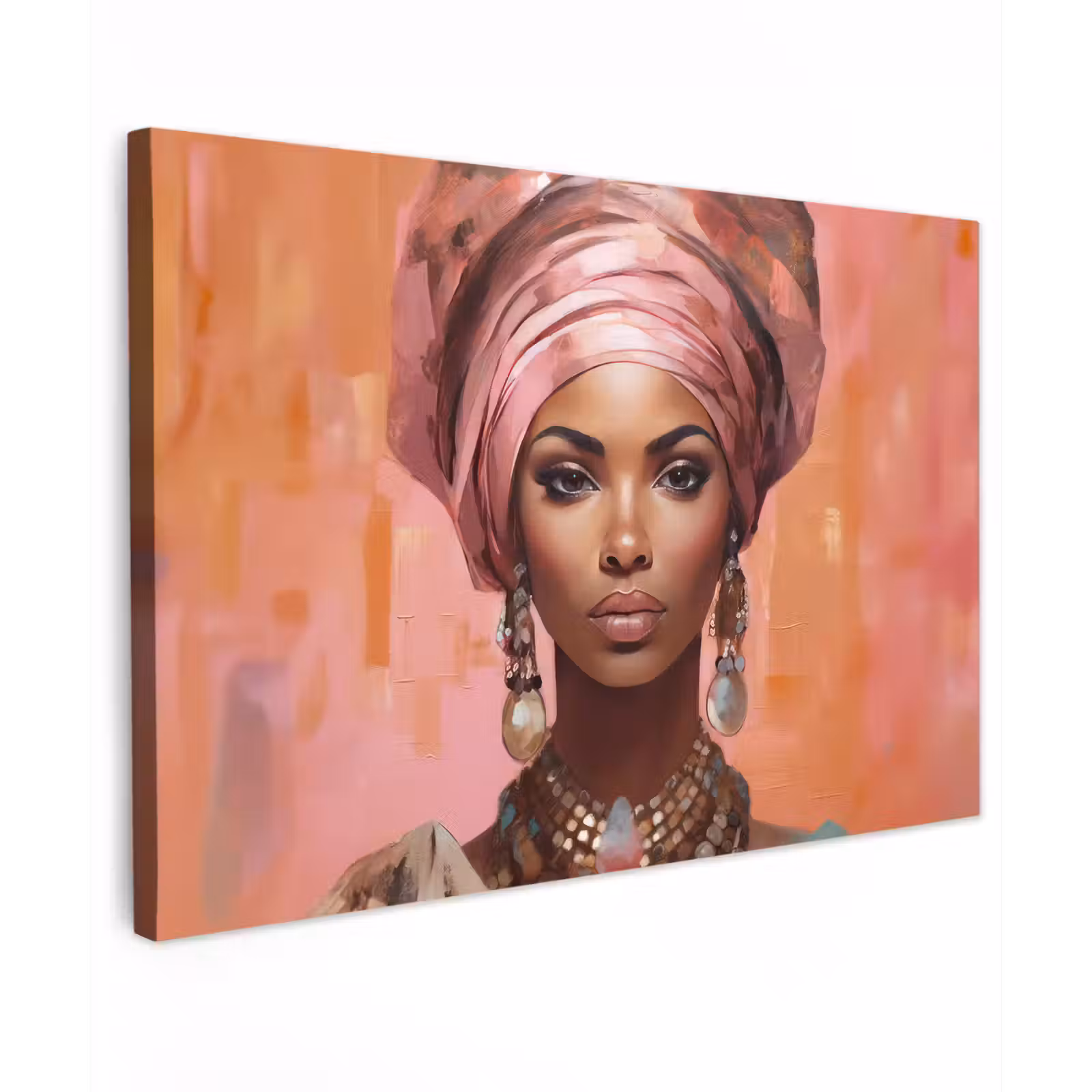 Canvas schilderij - Kunst - Vrouw - Roze - Sieraden - Portret — 1