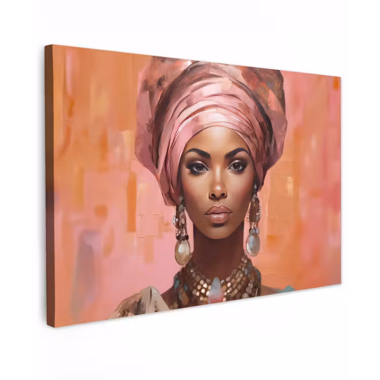 Canvas schilderij - Kunst - Vrouw - Roze - Sieraden - Portret — 1