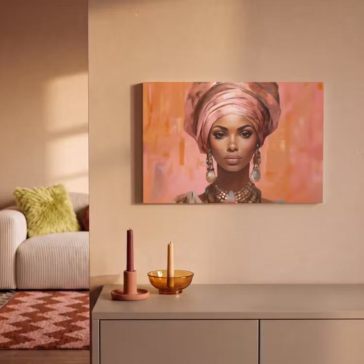 Canvas schilderij - Kunst - Vrouw - Roze - Sieraden - Portret — 2
