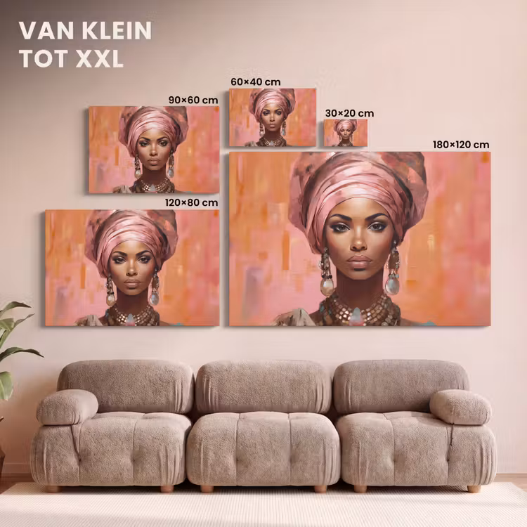 Canvas schilderij - Kunst - Vrouw - Roze - Sieraden - Portret — 7