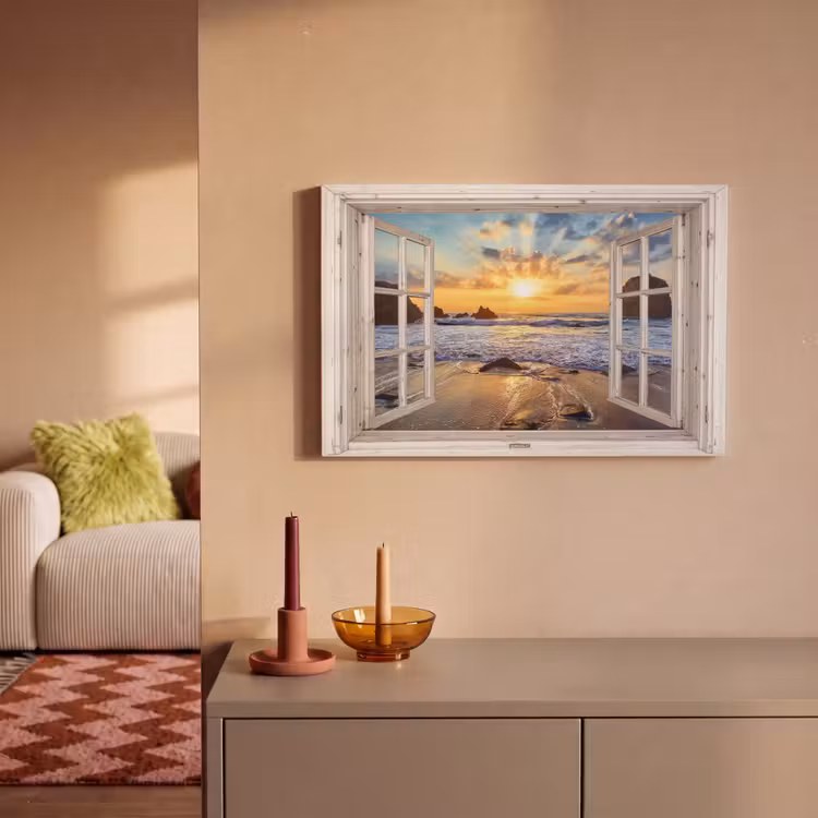 Canvas schilderij - Strand - Doorkijk - Zonsondergang - Landschap - Zee - Natuur — 2