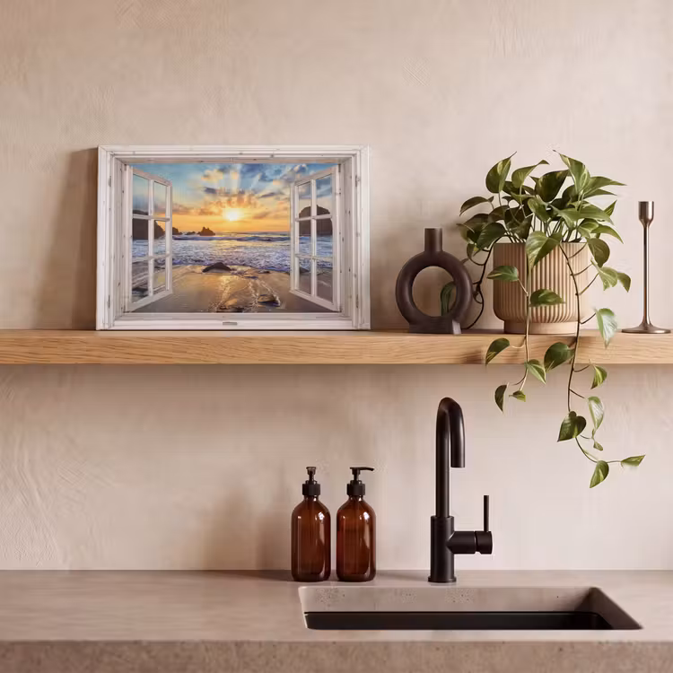 Canvas schilderij - Strand - Doorkijk - Zonsondergang - Landschap - Zee - Natuur — 4