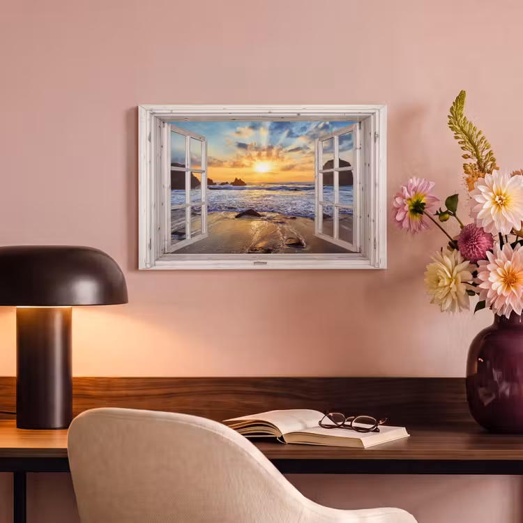 Canvas schilderij - Strand - Doorkijk - Zonsondergang - Landschap - Zee - Natuur — 6