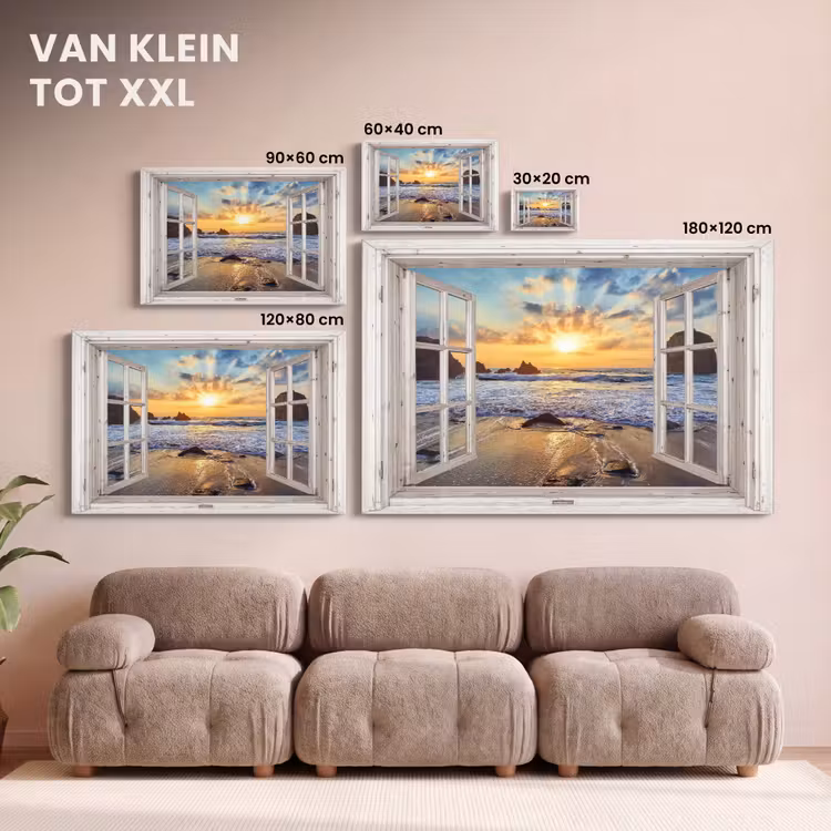 Canvas schilderij - Strand - Doorkijk - Zonsondergang - Landschap - Zee - Natuur — 7