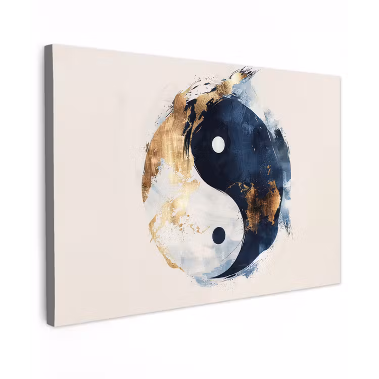 Canvas schilderij - Yin Yang - Abstract - Zwart - Wit - Goud — 1