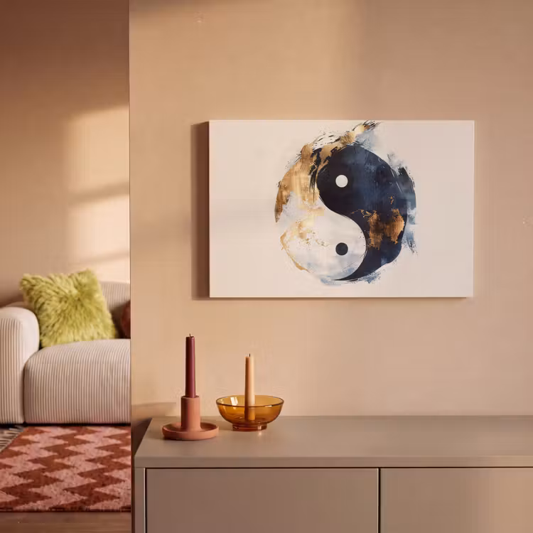 Canvas schilderij - Yin Yang - Abstract - Zwart - Wit - Goud — 2