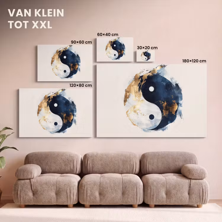 Canvas schilderij - Yin Yang - Abstract - Zwart - Wit - Goud — 7