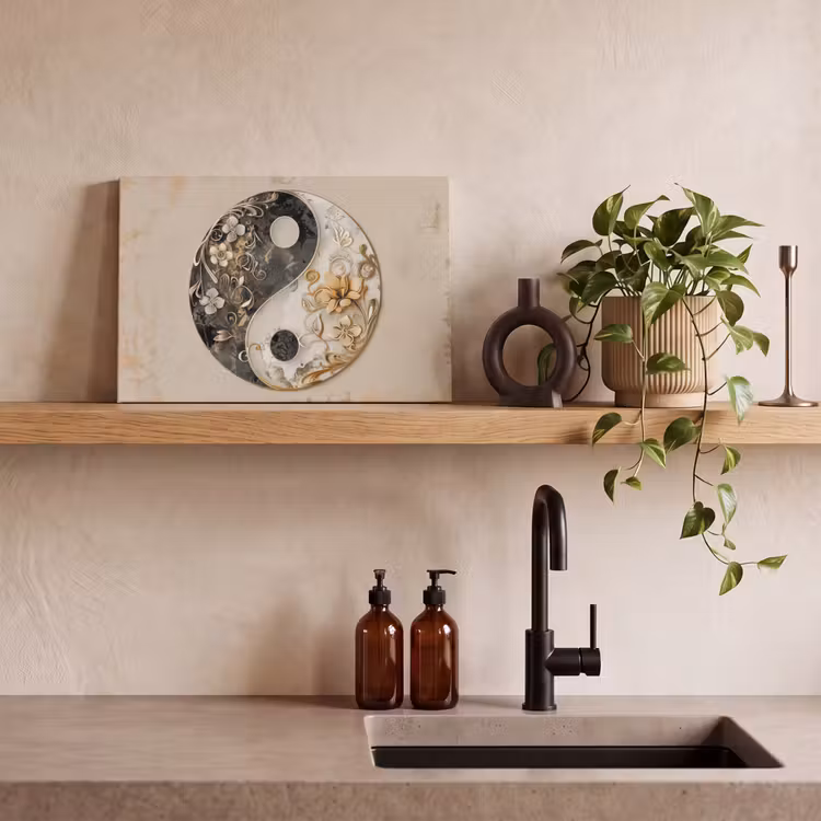 Canvas schilderij - Yin Yang - Bloemen - Zwart - Wit - Vintage — 4