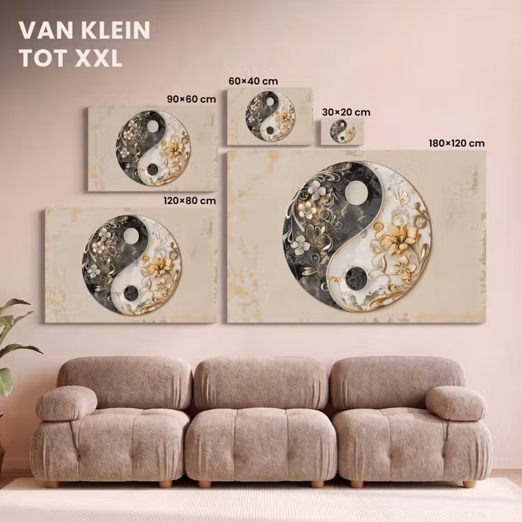 Canvas schilderij - Yin Yang - Bloemen - Zwart - Wit - Vintage — 7