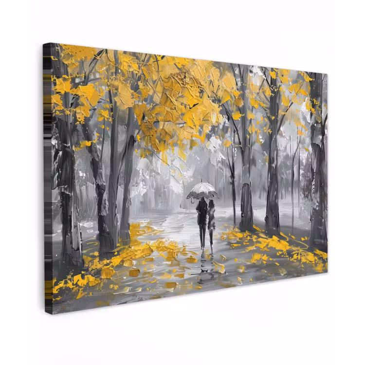 Canvas schilderij - Natuur - Geel - Park - Zwart - Wit — 1