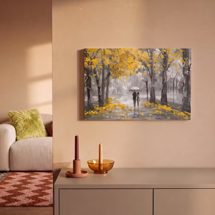 Canvas schilderij - Natuur - Geel - Park - Zwart - Wit — 2