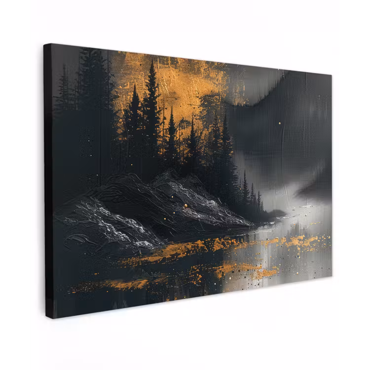 Canvas schilderij - Modern - Bos - Goud - Zwart - Natuur — 1
