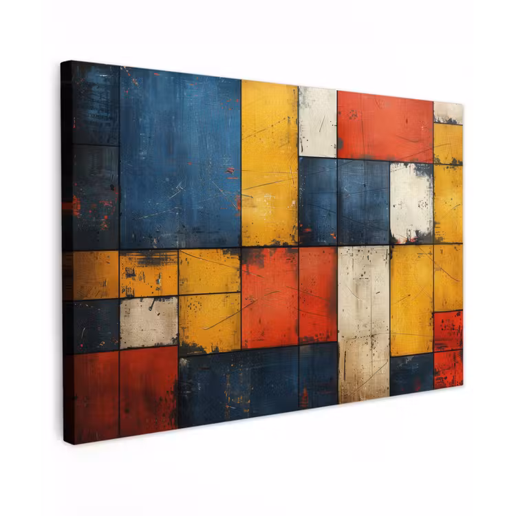 Canvas schilderij - Vintage - Kunst - Blauw - Rood - Modern — 1
