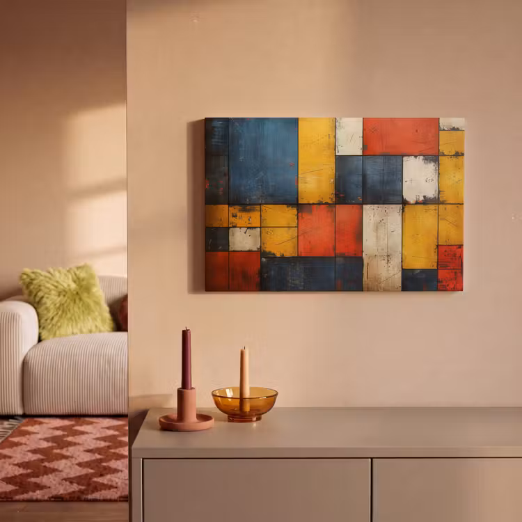 Canvas schilderij - Vintage - Kunst - Blauw - Rood - Modern — 2