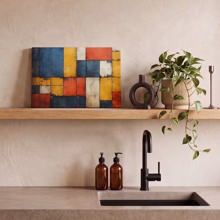 Canvas schilderij - Vintage - Kunst - Blauw - Rood - Modern — 4