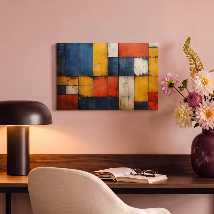 Canvas schilderij - Vintage - Kunst - Blauw - Rood - Modern — 6