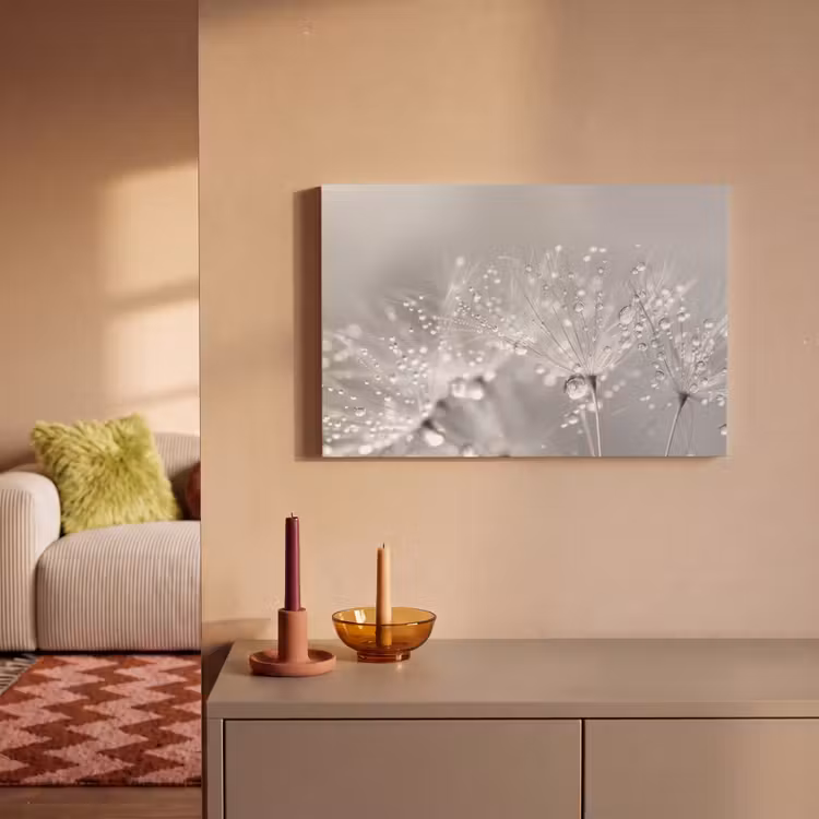 Canvas schilderij - Paardenbloem - Waterdruppels - Stilleven - Modern — 2