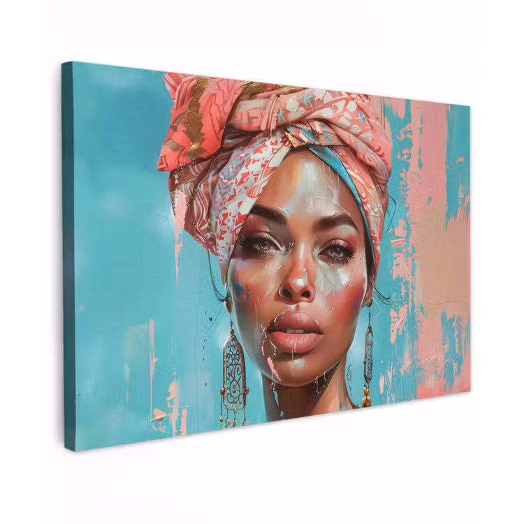 Canvas schilderij - Vrouw - Portret - Blauw - Roze - Modern — 1