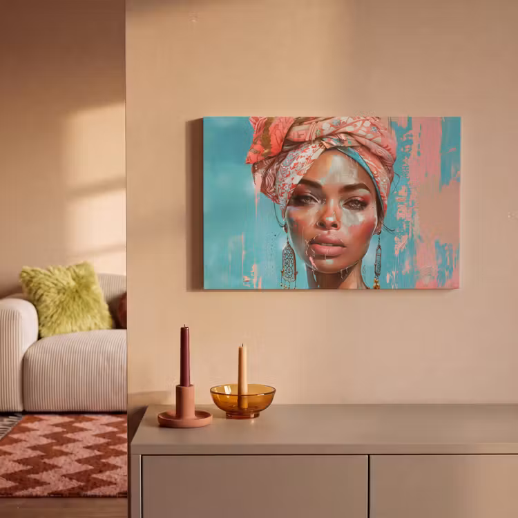 Canvas schilderij - Vrouw - Portret - Blauw - Roze - Modern — 2