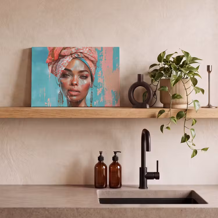 Canvas schilderij - Vrouw - Portret - Blauw - Roze - Modern — 4