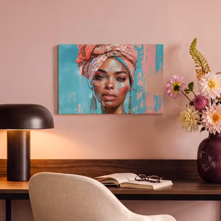 Canvas schilderij - Vrouw - Portret - Blauw - Roze - Modern — 6