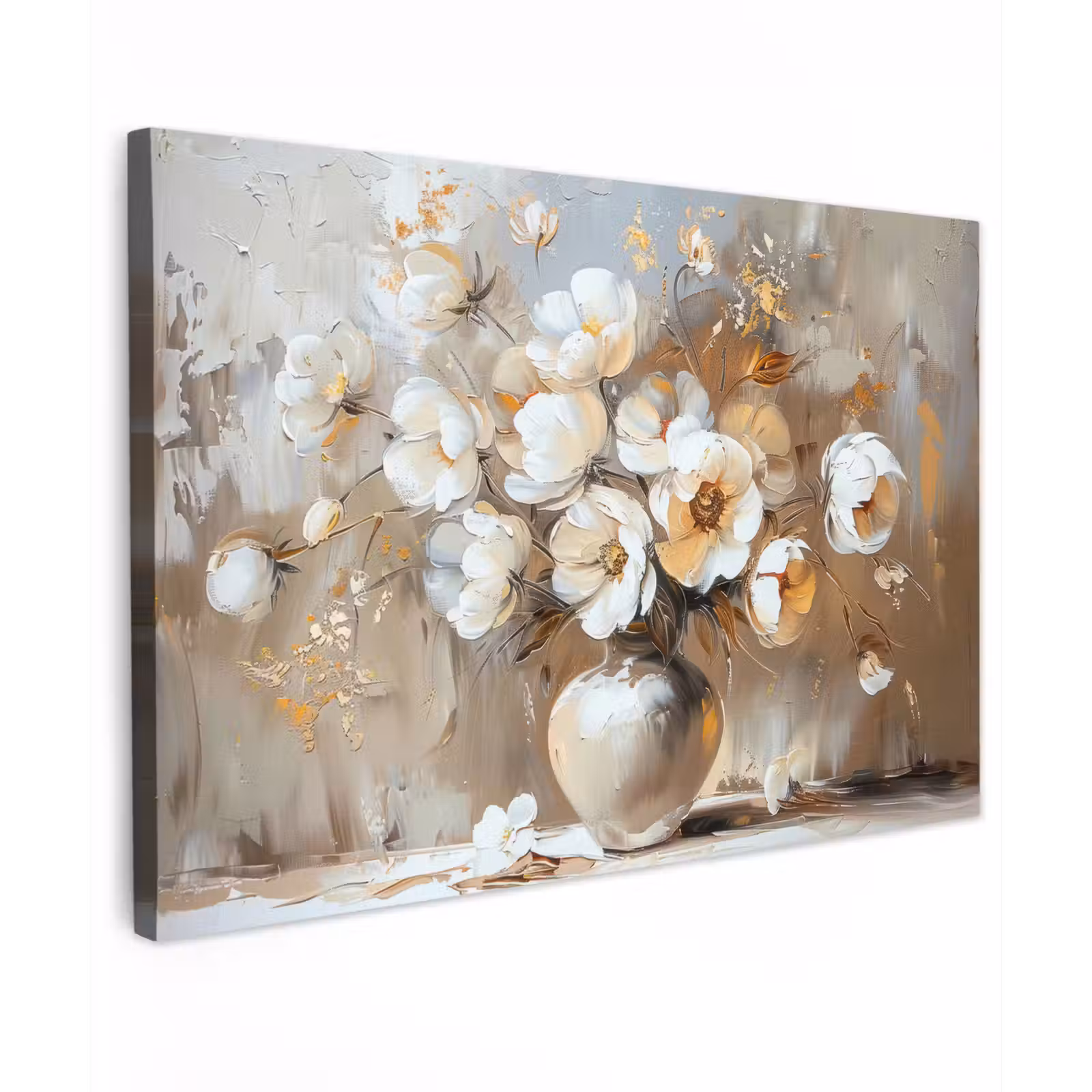 Canvas schilderij - Vaas - Bloemen - Kunst - Goud — 1