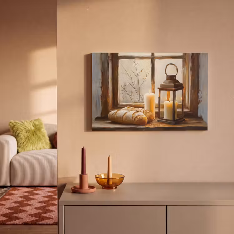 Canvas schilderij - Stilleven - Rustiek - Kaarsen - Broden - Raam — 2