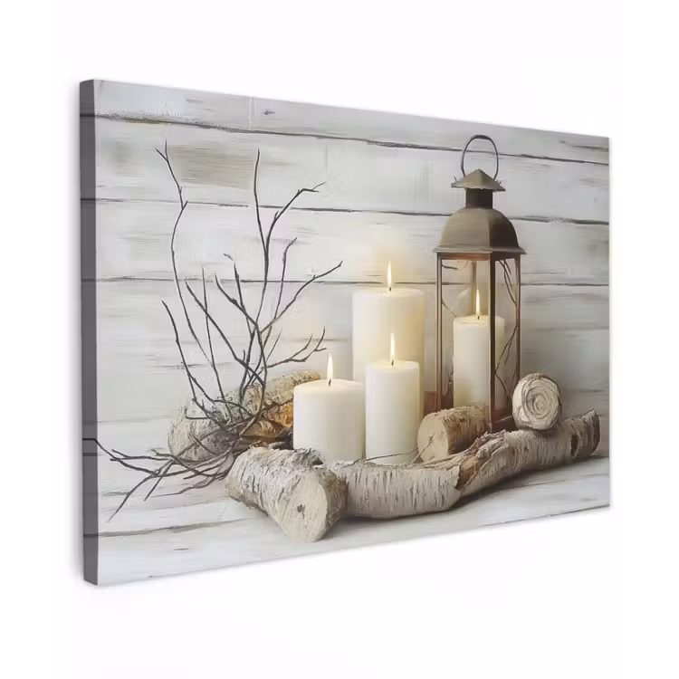 Canvas schilderij - Stilleven - Wit - Kaarsen - Rustiek - Natuur — 1