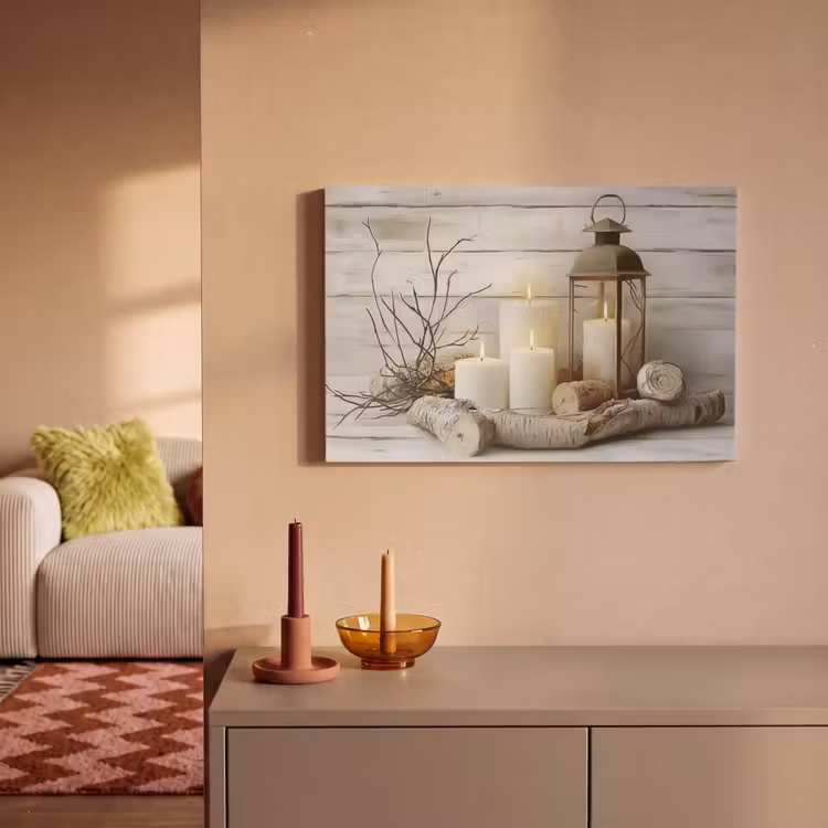 Canvas schilderij - Stilleven - Wit - Kaarsen - Rustiek - Natuur — 2
