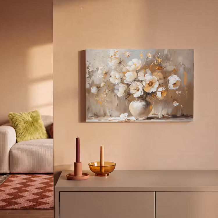 Canvas schilderij - Vaas - Bloemen - Kunst - Goud — 2