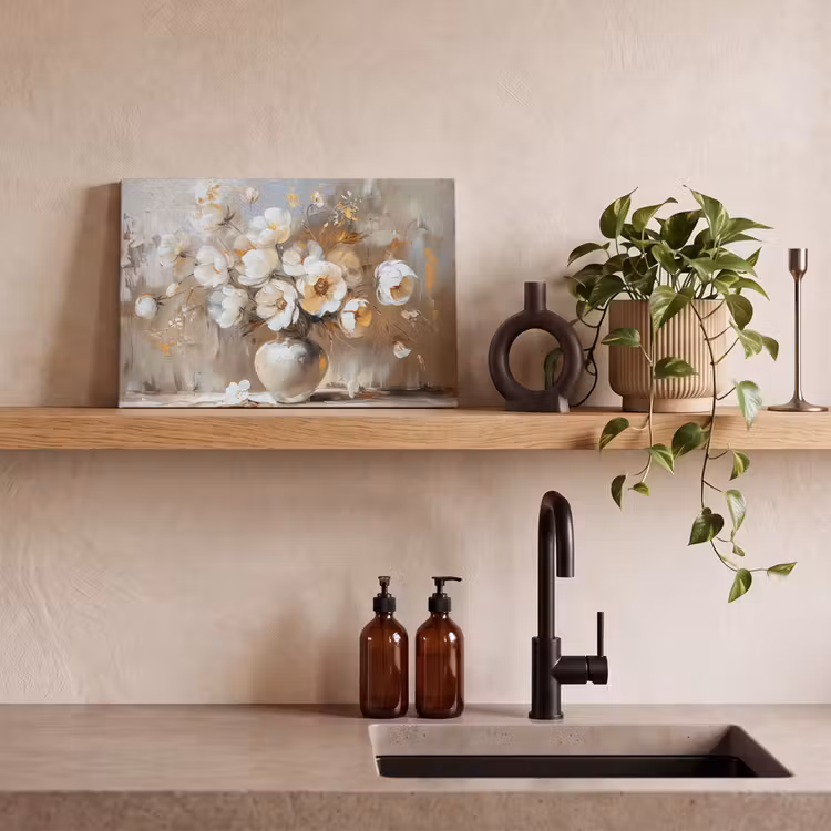 Canvas schilderij - Vaas - Bloemen - Kunst - Goud — 4