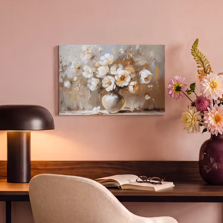 Canvas schilderij - Vaas - Bloemen - Kunst - Goud — 6