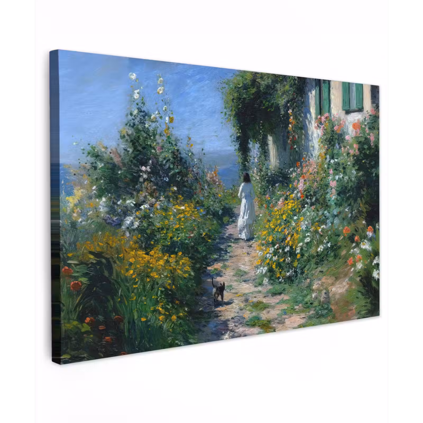 Canvas schilderij - Kat - Vrouw - Bloemen - Huis — 1