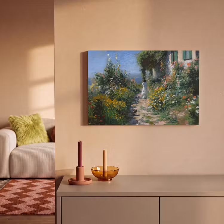 Canvas schilderij - Kat - Vrouw - Bloemen - Huis — 2