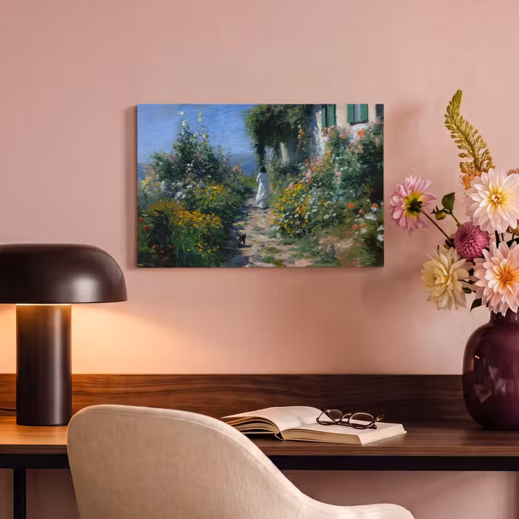 Canvas schilderij - Kat - Vrouw - Bloemen - Huis — 6