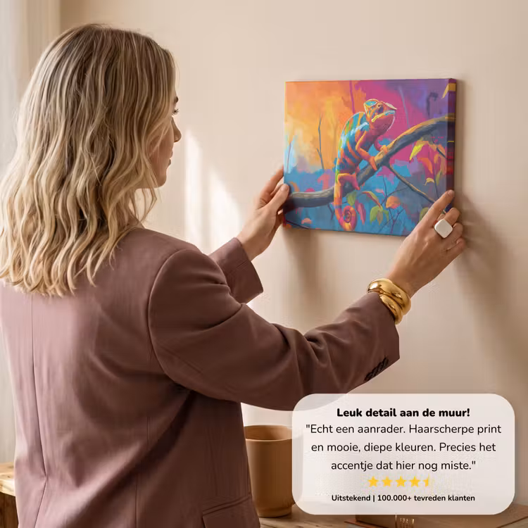 Canvas schilderij - Kameleon - Tak - Gestreept - Bladeren — 3