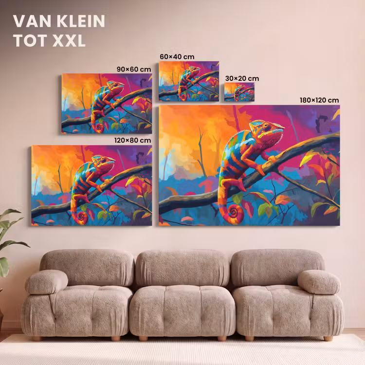 Canvas schilderij - Kameleon - Tak - Gestreept - Bladeren — 8