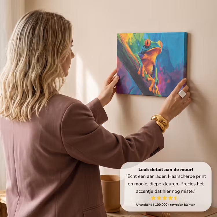 Canvas schilderij - Kikker - Felgekleurd - Tak - Regenboog — 3