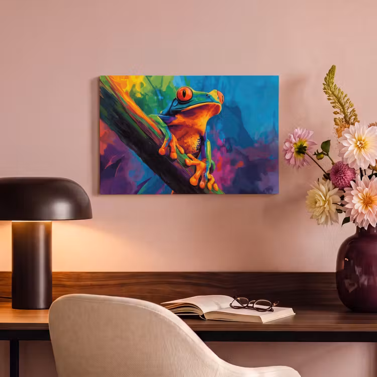 Canvas schilderij - Kikker - Felgekleurd - Tak - Regenboog — 6