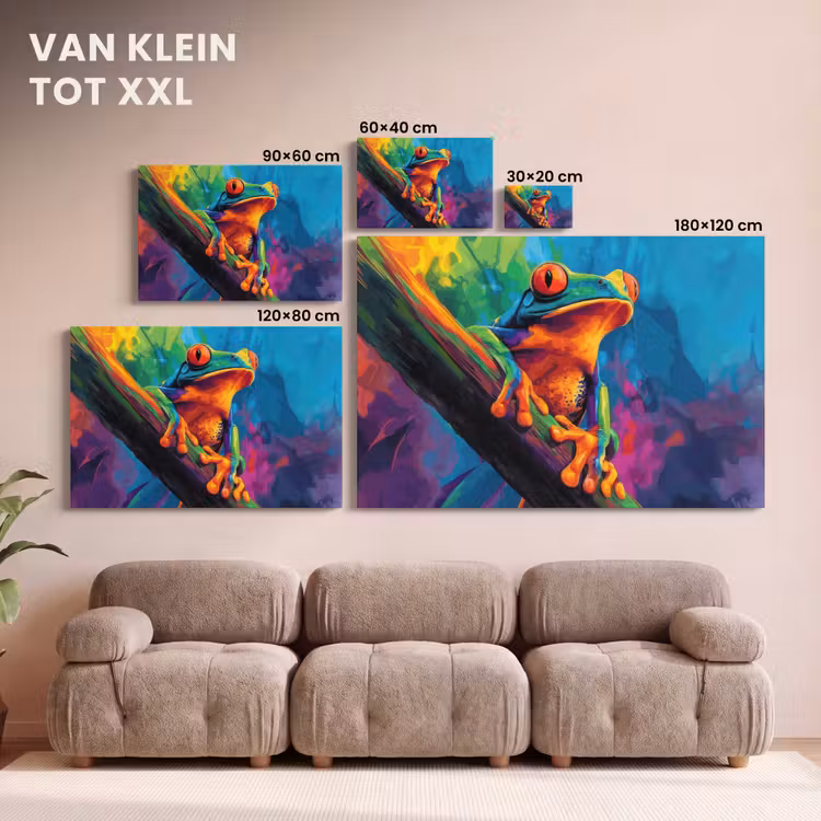 Canvas schilderij - Kikker - Felgekleurd - Tak - Regenboog — 8