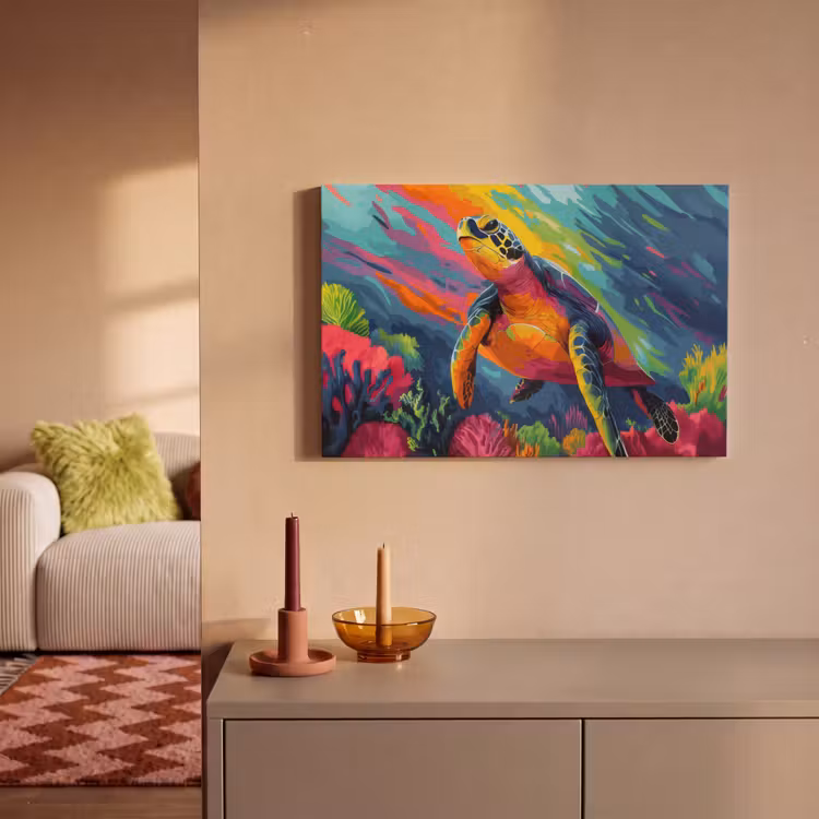 Canvas schilderij - Koraal - Schildpad - Abstract - Water — 2