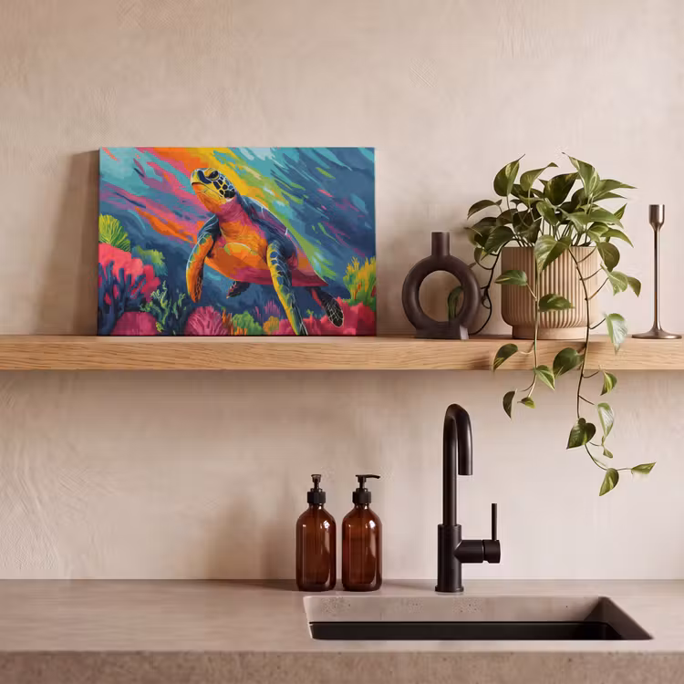 Canvas schilderij - Koraal - Schildpad - Abstract - Water — 4