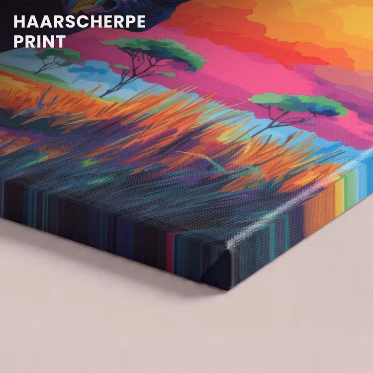 Canvas schilderij - Neushoorn - Zonsondergang - Savanna - Kleurrijk — 5