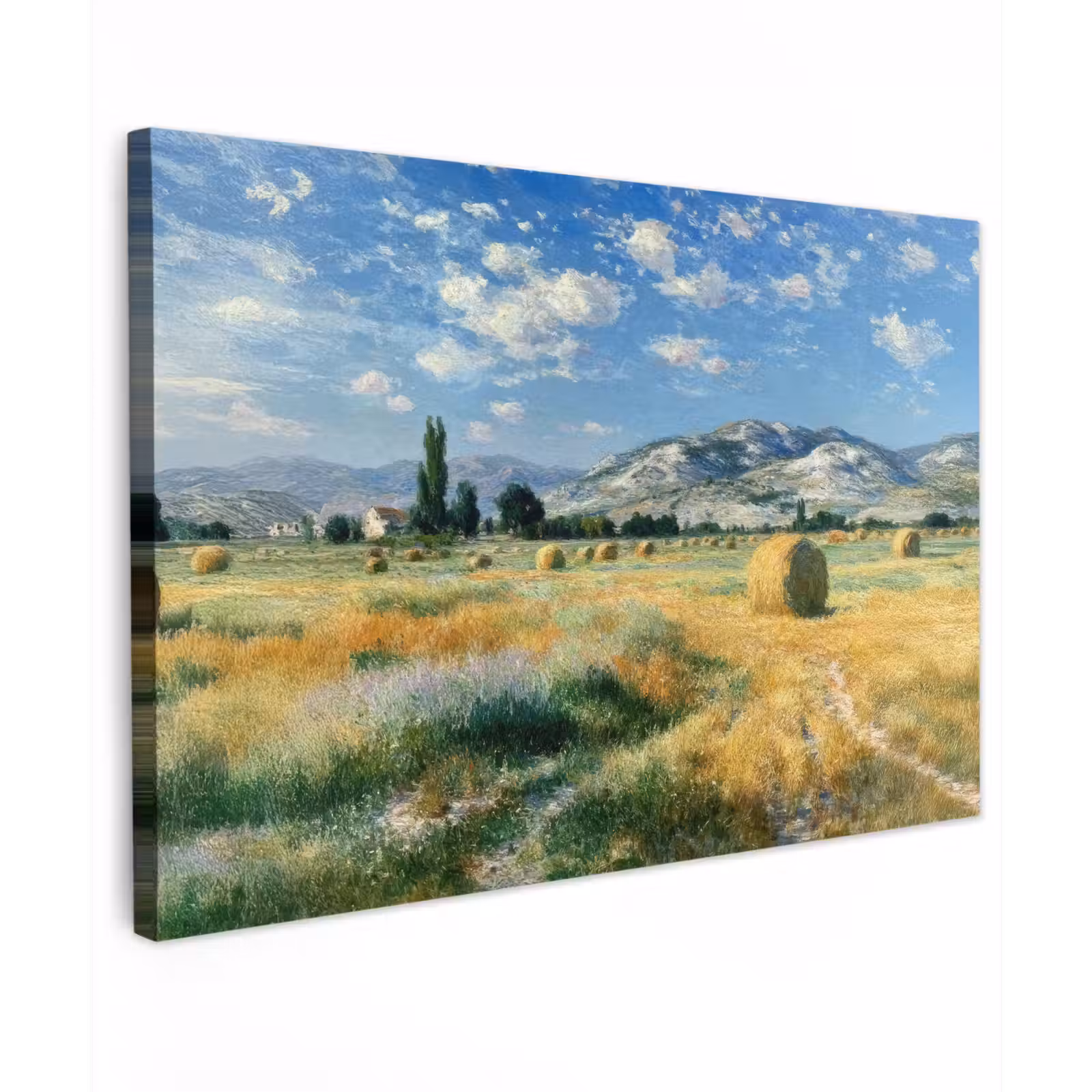 Canvas schilderij - Landschap - Strobalen - Bergen - Wolken — 1