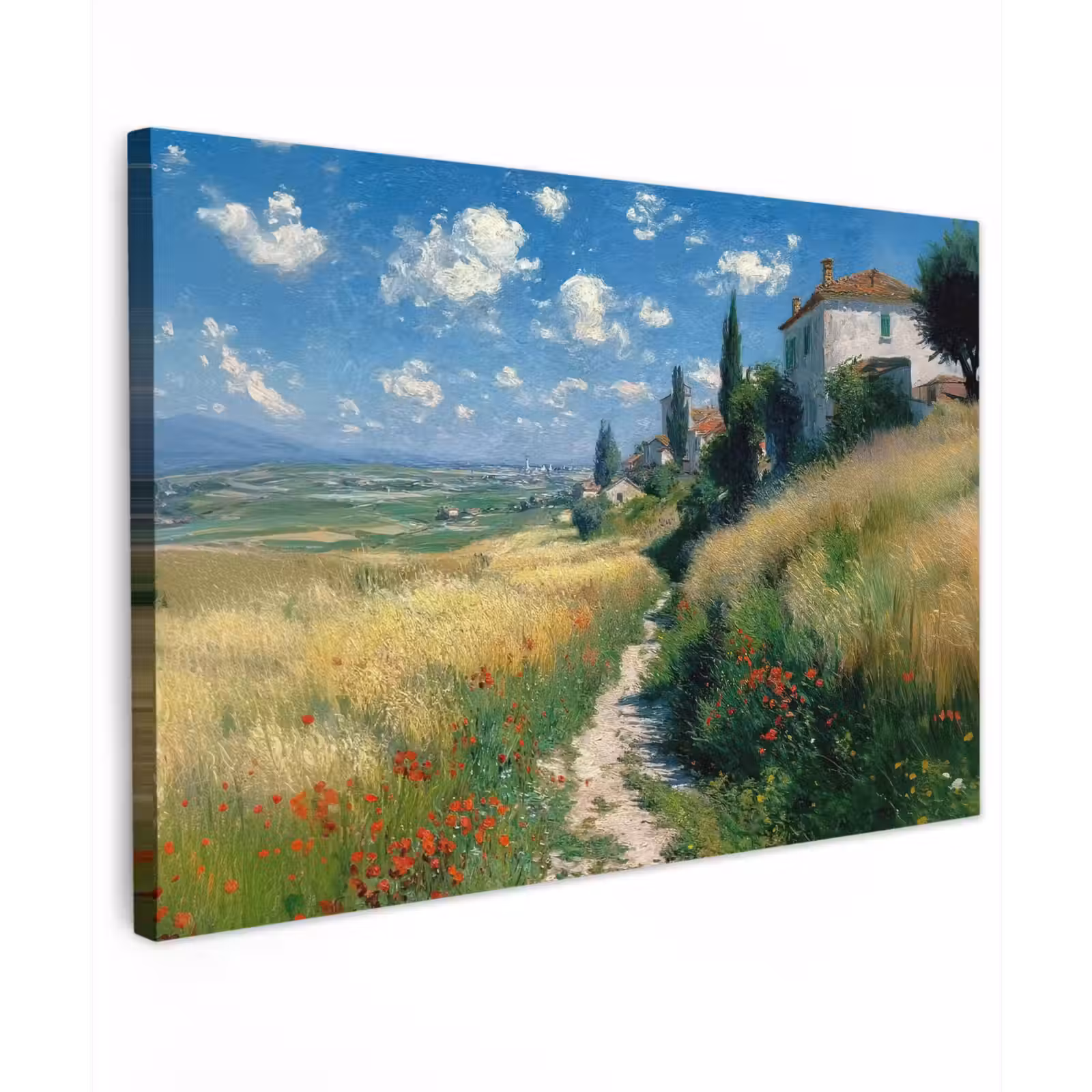 Canvas schilderij - Zandpad - Huis - Bomen - Grasveld — 1